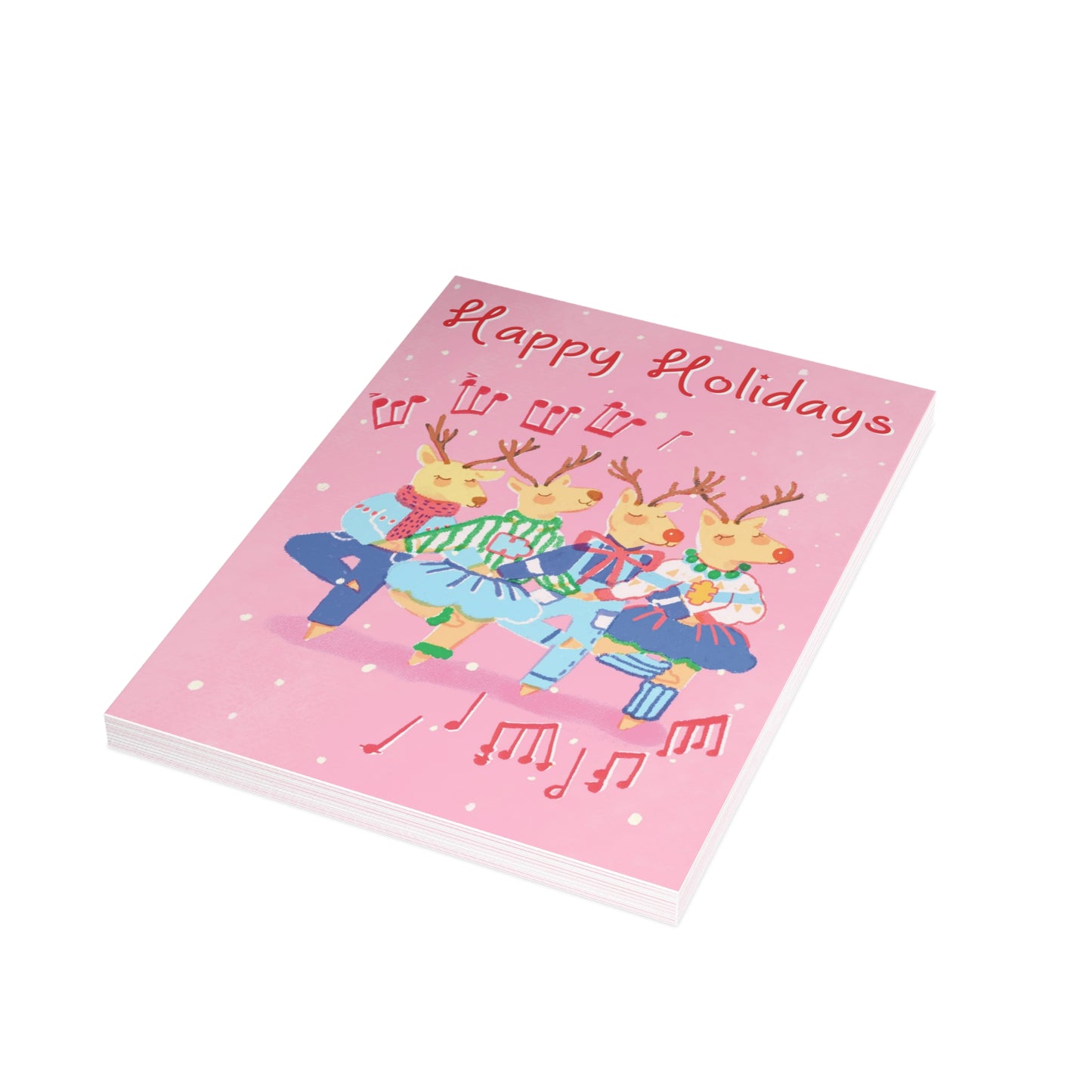 Christmas Greeting Cards 5 x 7 | Dancing reindeer - InclusiveArtHouse (envelopes included)