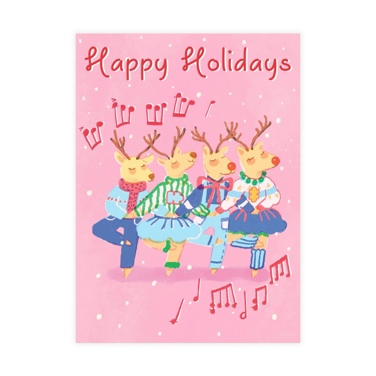 Christmas Greeting Cards 5 x 7 | Dancing reindeer - InclusiveArtHouse (envelopes included)