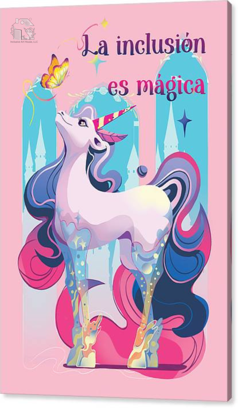 Inclusion is magical in spanish is a beautiful unicorn saw a butterfly designed to promote pride and inclusion for persons with physical impairments