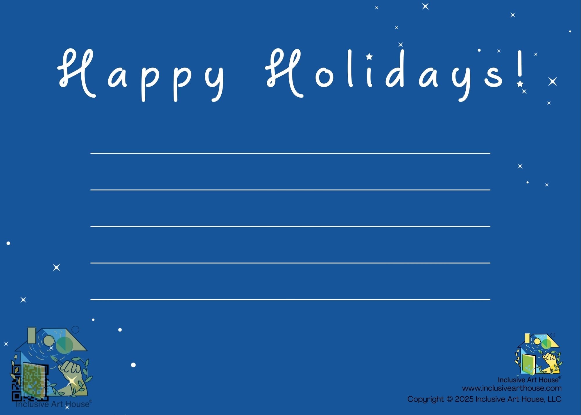Happy Holidays card with space for writing on a blue background