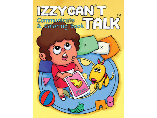 Izzy Can't Talk cover page featuring Izzy and his service dog lucky