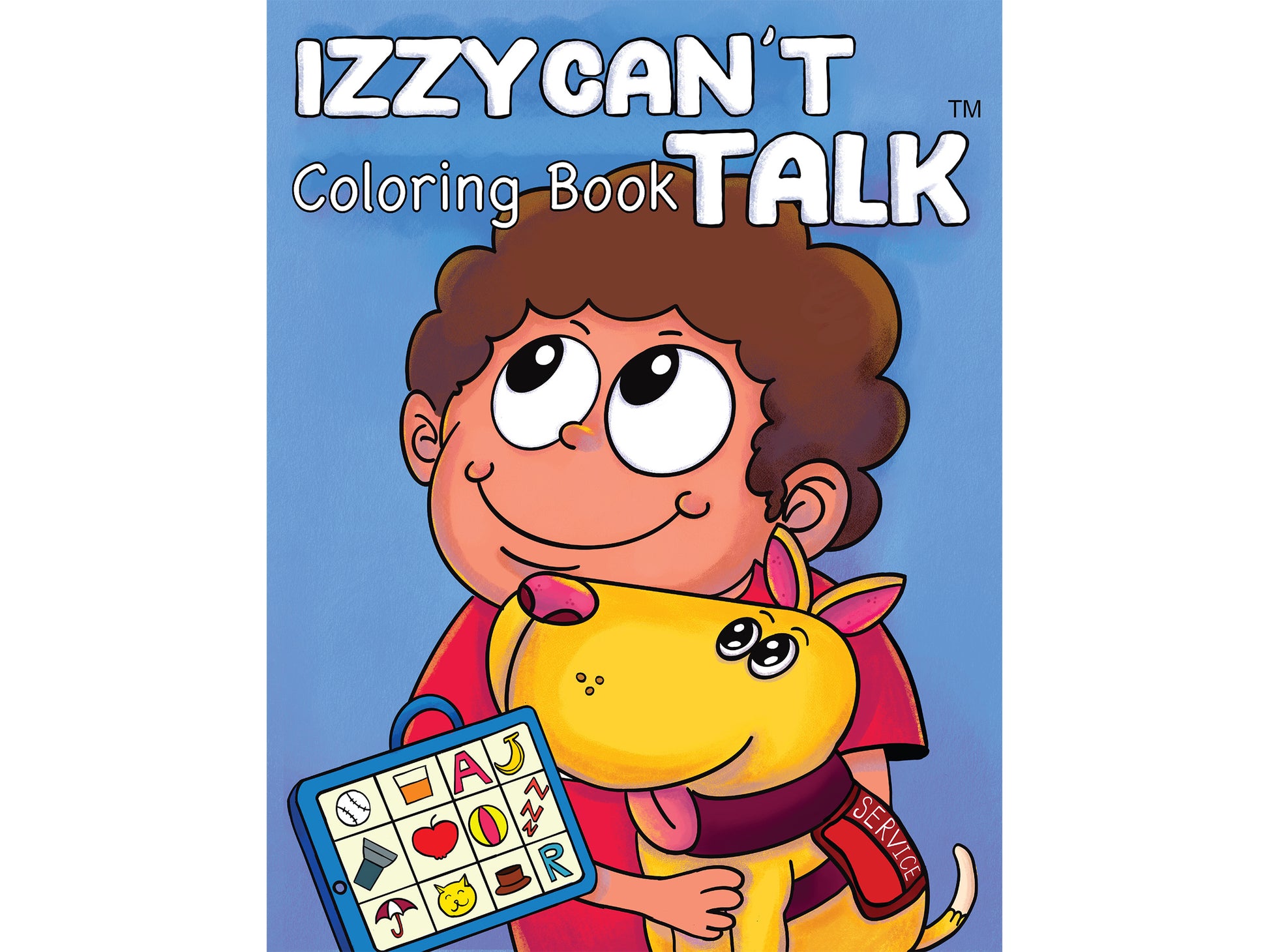 Izzy Can't Talk cover page with Izzy and his service dog Lucky