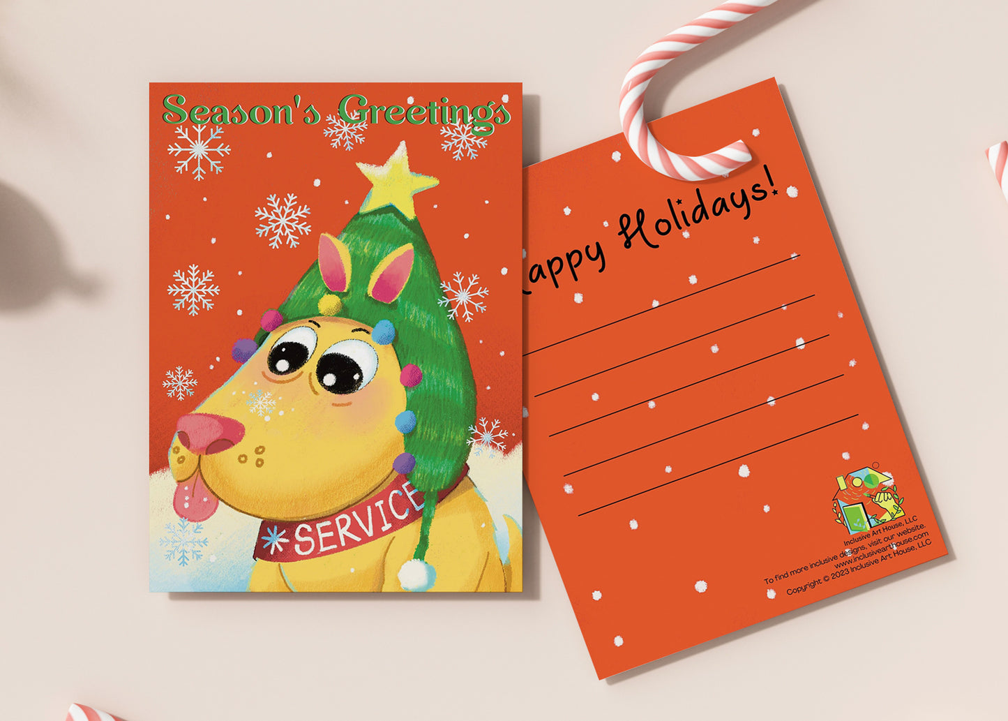 New Year Greeting Postcards 5x7 | Lucky, the service dog - InclusiveArtHouse (envelopes included)